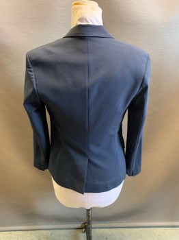 Womens, Blazer, THEORY, Navy Blue, Wool, Elastane, Solid, 8, Notched Lapel, Single Breasted, Button Front, 1 Button, 3 Pockets