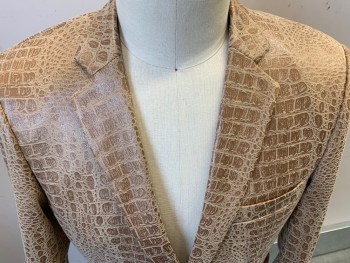 Mens, Sportcoat/Blazer, BASSIRI, Beige, Lt Brown, Polyester, Reptile/Snakeskin, M, Single Breasted, 2 Buttons,  Notched Lapel, 2 Pocket Flap,