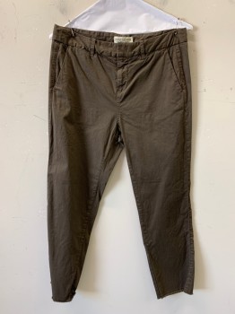 Nili Lotan, Brown, Cotton, Solid, F.F, Side Pockets, Zip Front, Belt Loops