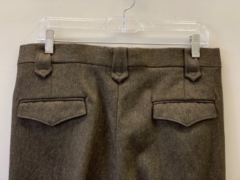 CIRCLE, Brown, Wool, Heathered, F.F, Top And Back Pockets, Zip Front, Belt Loops,
