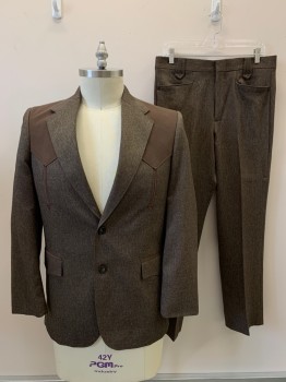 CIRCLE, Brown, Wool, Heathered, Western Sport-coat, 2 Buttons, Single Breasted, Notched Lapel, Top Pockets,