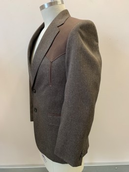 CIRCLE, Brown, Wool, Heathered, Western Sport-coat, 2 Buttons, Single Breasted, Notched Lapel, Top Pockets,