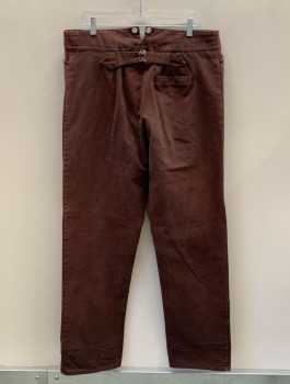 NL, Brown, Cotton, Solid, F.F, Button Front, 3 Pockets, Metal Suspender Buttons, Back Half Belt, 1 Pocket, Aged