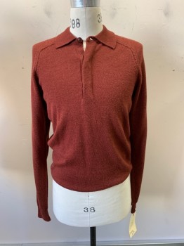 Mens, Pullover Sweater, BOBBY JONES, Brown, Wool, Solid, S, L/S, C.A., 3 Bttn