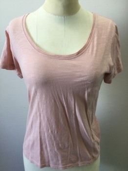 Womens, Top, TOP SHOP, Peach Orange, Cotton, Polyester, Heathered, 4, Mute Peachy-brown, Scoop Round Neck,  , Short Sleeves,
