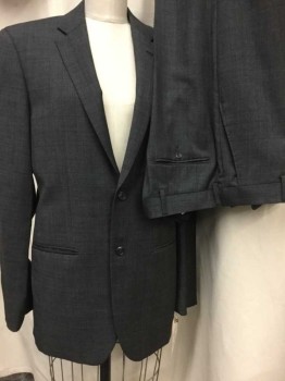 Mens, Suit, Jacket, N/L, Gray, Purple, Wool, Grid , 36R, Single Breasted, 2 Buttons,  Notched Lapel,