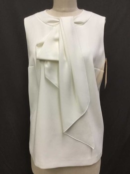 PAULE KA, Cream, Synthetic, Solid, BLOUSE:  Cream, Round Neck,  W/self Fold-tie Detail Front, Sleeveless, Zip Back,