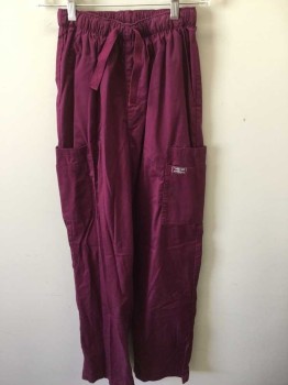 CHEROKEE, Plum Purple, Poly/Cotton, Solid, Elastic & Drawstring Waist, Cargo Pockets