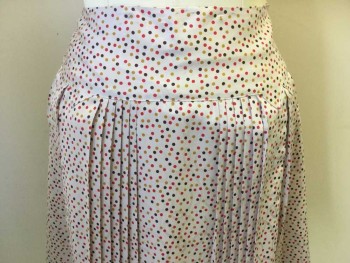 Womens, Skirt, Below Knee, PENGUIN, Lilac Purple, Black, Red, Pink, Lt Brown, Silk, Spandex, Dots, 6, Very Pale Lilac W/black, Brown, Light Brown, Red, Pink Dots, 4" Zig-zag Waistband, with Groups of 6 Pleats, Side Zip