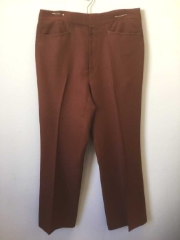 N/L, Sienna Brown, Polyester, Solid, Twill Weave, Flat Front, Tab Waist, Zip Fly, 4 Pockets, Straight Leg,
