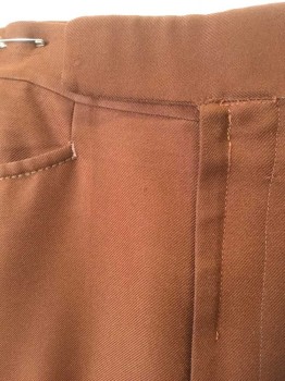 N/L, Sienna Brown, Polyester, Solid, Twill Weave, Flat Front, Tab Waist, Zip Fly, 4 Pockets, Straight Leg,