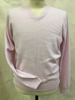 Mens, Pullover Sweater, THE MENS STORE, Lilac Purple, Cashmere, Solid, M, V-neck, Long Sleeves,