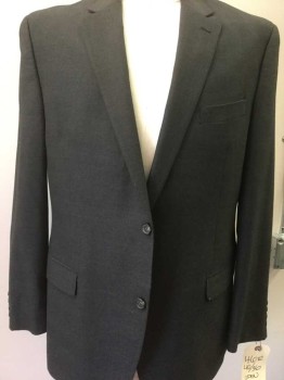 Mens, Suit, Jacket, CHAPS, Charcoal Gray, Wool, Solid, 46 R, 2 Buttons,  3 Pockets,