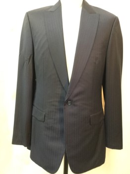 N/L, Navy Blue, Wool, Stripes - Shadow, Single Breasted, 1 Button, Peaked Lapel, 3 Pockets,