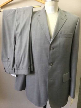 Mens, Suit, Jacket, PERRY ELLIS, Lt Gray, Wool, Polyester, Solid, 40R, 3 Buttons,  Notched Lapel, Pick Stitched
