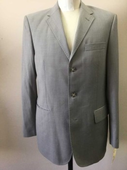 Mens, Suit, Jacket, PERRY ELLIS, Lt Gray, Wool, Polyester, Solid, 40R, 3 Buttons,  Notched Lapel, Pick Stitched