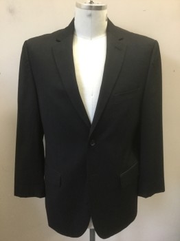 PRONTO UOMO, Charcoal Gray, Wool, Solid, Single Breasted, Notched Lapel, 2 Buttons, 3 Pockets, Black Lining
