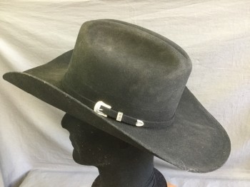 Mens, Cowboy Hat, STETSON STALLION, Black, Wool, 7 3/8, Fur Felt, Rodeo Brim, Classic Hat Band with Silver Details