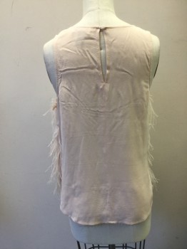 Womens, Top, OLIVIA PALERMO, Lt Pink, Silk, Feathers, Solid, XS, Sleeveless Silk Camisole, Ostrich Feather Front, Keyhole Back