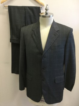 CANALI, Dk Gray, Blue, Tan Brown, Wool, Plaid, Heathered, Light Plaid, Single Breasted, Collar Attached, Notched Lapel, 3 Buttons,  3 Pockets, Hand Picked Collar/Lapel