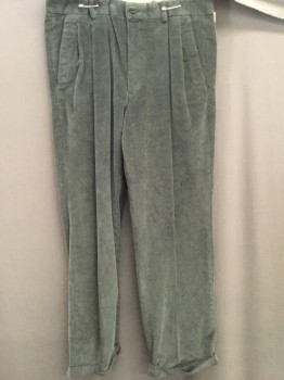 FAIRWAY GREENE, Gray, Cotton, Solid, Wide Wale Corduroy, Pleated Front, Cuffed