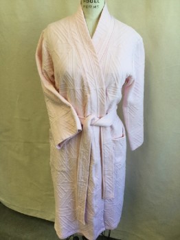 Womens, SPA Robe, NATORI, Pink, Cotton, Polyester, Abstract , S, (DOUBLE) Shawl Collar Attached, Long Sleeves, 2 Pockets with Matching Belt