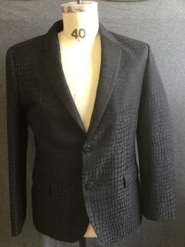 HUGO, Black, Wool, Check , Black with a Modernized Check Pattern, Notched Lapel, 2 Button Front, Pocket Flaps