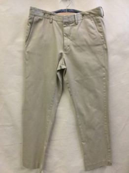 Mens, Casual Pants, J. CREW, Khaki Brown, Cotton, Solid, 32/34, Flat Front, Zip Front, 4 Pockets