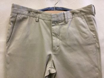 Mens, Casual Pants, J. CREW, Khaki Brown, Cotton, Solid, 32/34, Flat Front, Zip Front, 4 Pockets