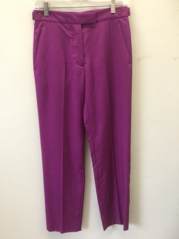 Womens, Slacks, HELMUT LANG, Magenta Purple, Cotton, Solid, W:27, High Waist, Tapered Leg, Button Fly, Tab Waist, 4 Pockets, Adjustable Button Tabs at Sides of Waist