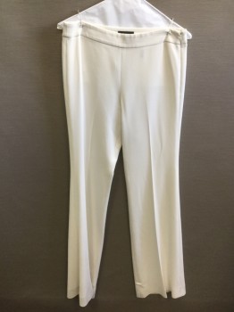 Womens, Slacks, THEORY, White, Acetate, Polyester, Solid, 2, Crepe, High Rise, Wide Leg, 1.5" Wide Self Waistband, Invisible Zipper at Side Waist