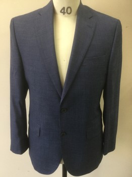MALIBU CLOTHES, Blue, Wool, Solid, Single Breasted, 2 Buttons,  Notched Lapel, 3 Pockets, 2 Center Back Vents