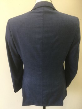 MALIBU CLOTHES, Blue, Wool, Solid, Single Breasted, 2 Buttons,  Notched Lapel, 3 Pockets, 2 Center Back Vents