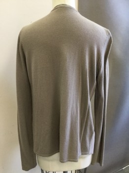 TAHARI, Taupe, Wool, Nylon, Solid, Draped Open Front W/faux Suede, Knit Sleeves and Back