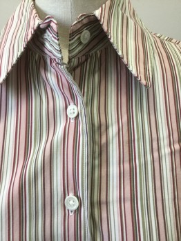 FACONNABLE, White, Olive Green, Red Burgundy, Black, Cotton, Stripes, Collar Attached, Button Front, Long Sleeves,