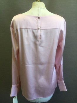 BANANA REPUBLIC, Pink, Polyester, Solid, Long Sleeves, Pull Over, 2 Button Placket at Back, Self Ruffle Flaps Across Chest