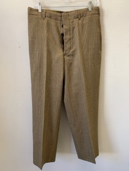 SIAM COSTUMES , Brown, Tan Brown, Wool, 2 Color Weave, Flat Front, Button Fly, 4 Pockets, Belt Loops, Made To Order