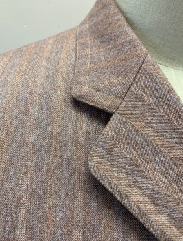 N/L MTO, Terracotta Brown, Beige, Gray, Wool, Herringbone, Stripes - Vertical , Single Breasted, 4 Buttons, Notched Lapel, 3 Pockets, Made To Order