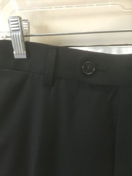 SUIT SUPPLY, Black, Wool, Solid, Flat Front, Button Tab Waist, Zip Fly, Straight Leg, 5 Pockets Including 1 Watch Pocket