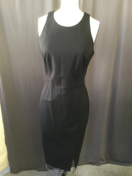 Womens, Cocktail Dress, BANANA REPUBLIC, Black, Cotton, Rayon, Solid, 4P, Crew Neck, Sleeveless, Front Slit, Back Zipper, Fitted, Calf Length