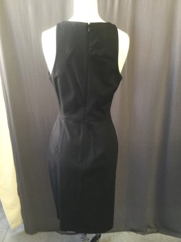Womens, Cocktail Dress, BANANA REPUBLIC, Black, Cotton, Rayon, Solid, 4P, Crew Neck, Sleeveless, Front Slit, Back Zipper, Fitted, Calf Length