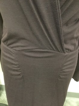 Womens, Cocktail Dress, MAX MARA, Plum Purple, Wool, Cotton, Solid, 4, Jersey, Cross Over Bust, Long Sleeves, Rouching Detail at Front /back Skirt