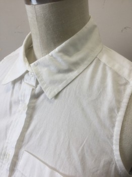MAISON JULES, White, Cotton, Solid, Sleeveless, Button Front, Collar Attached, 1 Patch Pocket