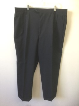 JOSEPH & FEISS, Charcoal Gray, Gray, Wool, Stripes - Pin, Charcoal with Gray Faint Pinstripes, Double Pleated, Button Tab Waist, 4 Pockets, Relaxed Leg, Cuffed Hems