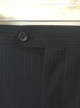 JOSEPH & FEISS, Charcoal Gray, Gray, Wool, Stripes - Pin, Charcoal with Gray Faint Pinstripes, Double Pleated, Button Tab Waist, 4 Pockets, Relaxed Leg, Cuffed Hems