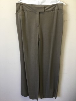Womens, Slacks, CLASSIQUES ENTIER, Taupe, Viscose, Wool, Solid, 6, Bumpy Textured Weave, Mid Rise, Wide Leg, Tab Waist, Zip Fly, 2 Faux/Non Functional Front "Pockets", No Back Pockets