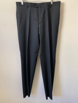 JOSEPH & FEISS, Charcoal Gray, Wool, Polyester, Solid, Flat Front, 4 Pockets, Zip Fly, Belt Loops, Button Tab