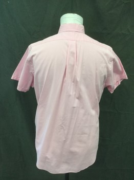RALPH LAUREN, Lt Pink, Cotton, Solid, Button Front, Collar Attached, Short Sleeves, Faux Flap Pocket, Button Down Collar