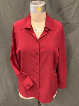 Womens, Blouse, LANE BRYANT, Dk Red, Polyester, Spandex, Solid, 18/20, Collar Attached, Button Front, Long Sleeves, 4 Vertical Seams Front Bottom, Long Sleeves,