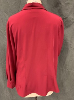 Womens, Blouse, LANE BRYANT, Dk Red, Polyester, Spandex, Solid, 18/20, Collar Attached, Button Front, Long Sleeves, 4 Vertical Seams Front Bottom, Long Sleeves,